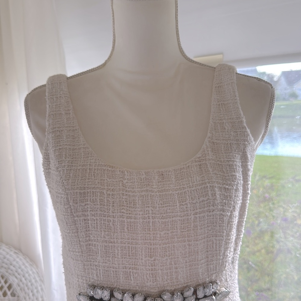Boston Proper cream tweed boucle knit sheath dress classic - Picture 3 of 16